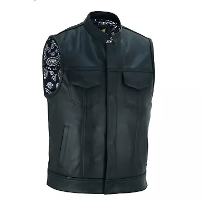 Men's Black Motorcycle Vests - SOA Groove Club & Traditional Paisley Satin Liner • $99.99