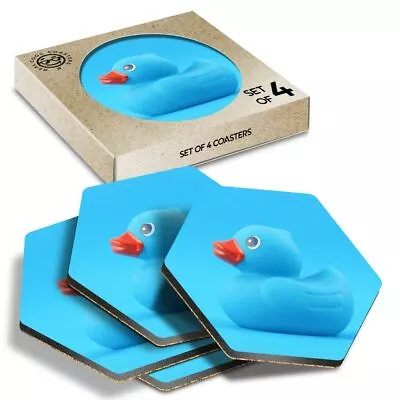 4 X Hexagon Coasters - Blue Toy Duckling Bath Time Baby Boy #16702 • £9.99