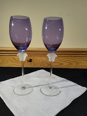 Rosenthal Versace Purple Amethyst White Wine Golblet Glasses Medusa Lumiere Set • $449.99