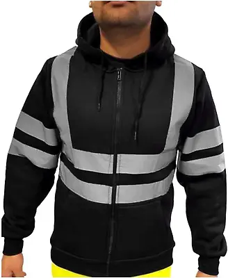 High Visibility Safety Sweatshirt For Men Class 3 Reflective Zippered Hooded Sw • $42.65