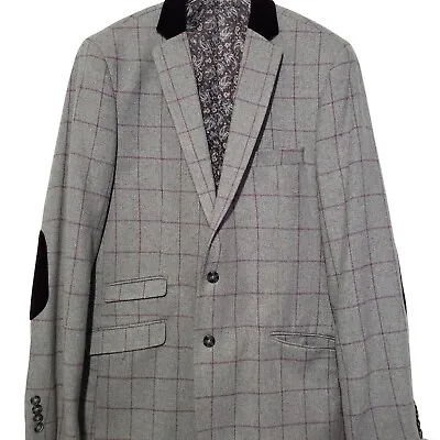 Alberto Cardinali Windowpane Blazer Elbow Patches Wool Blend Mens Sz 46L • $36.07