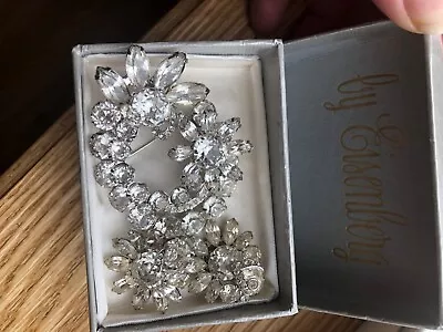 Vtg Eisenberg Signed Clear Flower Rhinestones Brooch Clip Earrings Set In Box • $69.95