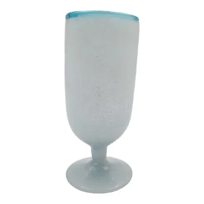 Vintage Seguso Blue Murano Style Hand Blown Pulegoso Goblet  Glass 7  Tall • $11.99