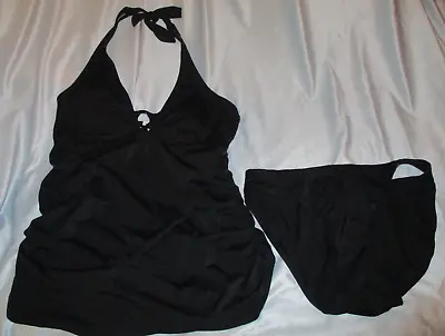 Motherhood Maternity Swimsuit Black Two-Piece Halter Top & Bikini Bottom Size L • $12.97