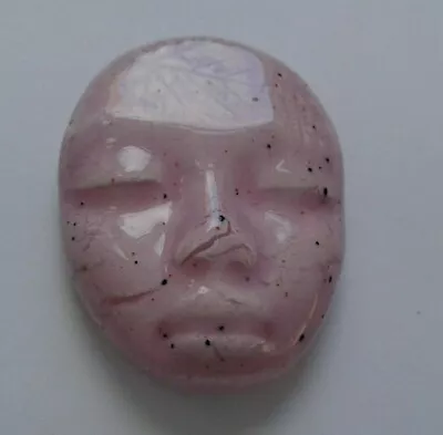 Handmade Glazed Porcelain Face/Head Cabochon. Pink. 29mm. Art Doll/Bead/Brooch • £8.15