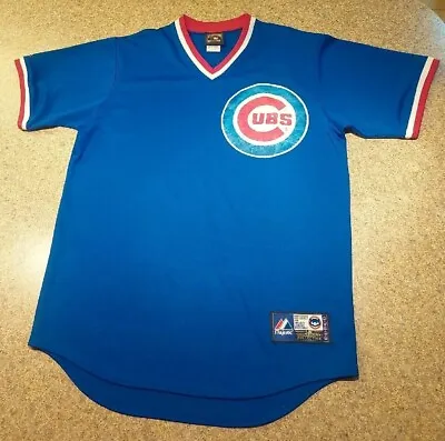 CHICAGO CUBS Majestic Cooperstown  Collection Blue Jersey Medium *see • $35