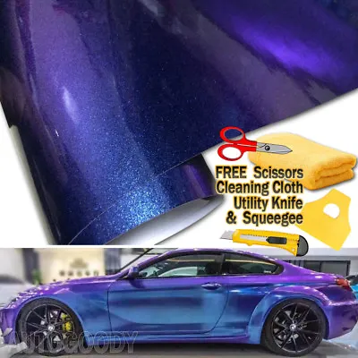 180  X 60  Gloss Metallic Chameleon Purple Blue Vinyl Film Wrap Air Bubble Free • $133.99