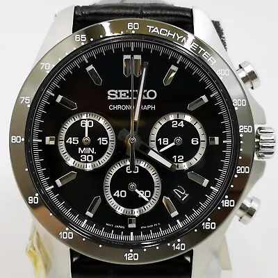 SEIKO Spirit SBTR021 Black Chronograph Quartz Leather Band Men Watch New In Box • $128