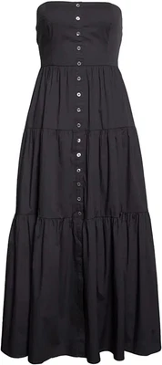 $285 • Buy Staud Women's Elroy Tiered Skirt Halter Maxi Dress 100% Cotton Strapless - Black