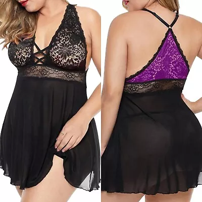 £13.97 • Buy Nightdress Womens Lingerie Plus Size Set Sexy Sheer Mesh Trim Negligee