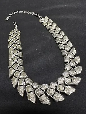 Vintage 1950s Coro Leaf Silver Tone Choker Necklace Signed • $22