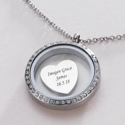 £19.99 • Buy Ladies Glass Locket Necklace With Free Engraving On Heart Or Round Charm
