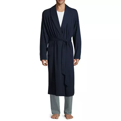 Men's Stafford Jersey Knit Bath Robe One Size Navy Blue Or Gray 100% Cotton • $39.99