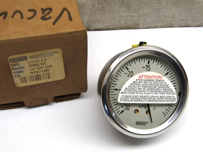 $25 • Buy Wika 2-1/2  Liquid Filed Vacuum Pressure Gauge -30 To 0 In. Hg 213.53, 1/4  NPT
