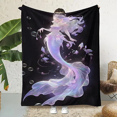 Mermaid Princess 3D Blanket Fuzzy Sherpa Fleece Gift Blanket Sofa Couch Bed • £28.09