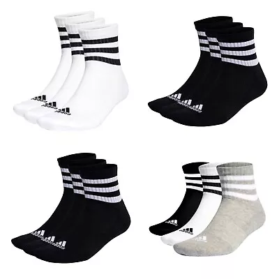 Adidas Mens Women 3 Stripes Cushioned SPW Crew Socks 3Pairs Sports Training Sock • £9.99