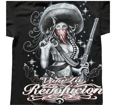 Vintage Y2K Viva La Revolucion Chicano Tee Shirt Size Medium Pancho Villa Mexico • $29.99