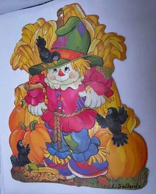 Vintage Eureka Halloween Cardboard Die Cut Scarecrow Pumpkin Crows Decoration • $12.99