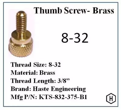 8-32 X  3/8  Knurled Thumb Screw (50 Pieces) Solid Brass • $27.99