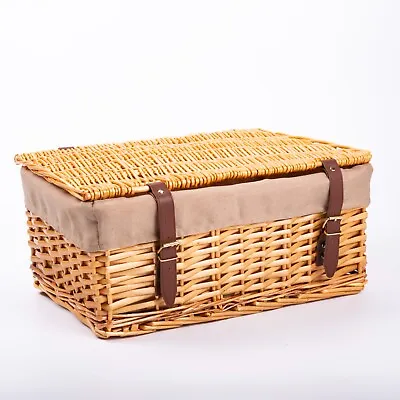 Natural Wicker Storage Hamper With Lid With Liner Gift Hamper Shelf Basket • £20.99