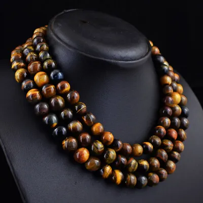1039 Cts Natural 3 Strand Tiger Eye Round Shape Beads Womens Necklace JK 19E418 • $3.25