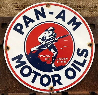 Vintage 1931 Dated Pan-am Motor Oils Porcelain Sign Military War Gas Service • $9.99