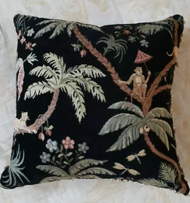 Vintage Thriw Pillow Tapestry Monkey Cheets Palm Trees Black Green • $59