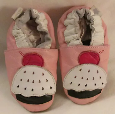 Bobux Mini Star Baby Soft Leather Crib Shoes Pink Cupcake 6-12 Months • $10.34