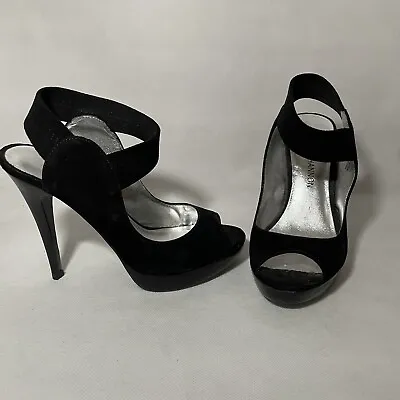 Michael Shannon Black Suede Leather Heels Stiletto Cindy Shoes Size 6M • $14.99