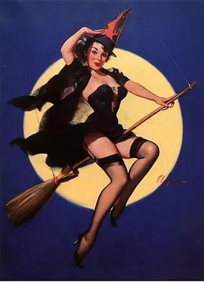 Halloween Witch On Broom Pinup Elvgren 1958 Vintage Reproduction Poster 11 X15  • $11.95