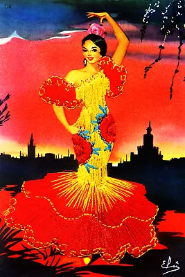 Flamenco Postcard - Mujeres De Barcelona #2 Canvas Art Poster 16 X 24  • $28.99