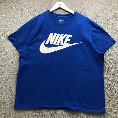 Nike T-Shirt Men's XXL Short Sleeve Crew Neck Graphic Big Swoosh Blue White • $16.99