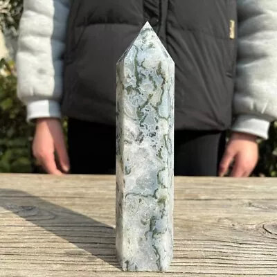 1.9LB 8.4  Natural Moss Agate Point Crystal Tower Obelisk Healing Chakra Gift MS • $63