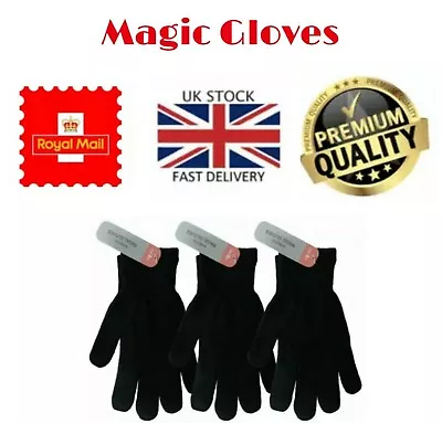 1/2/3 Pairs Mens Womens Black Magic Warm Winter Stretch Thermal Gloves UK • £2.99