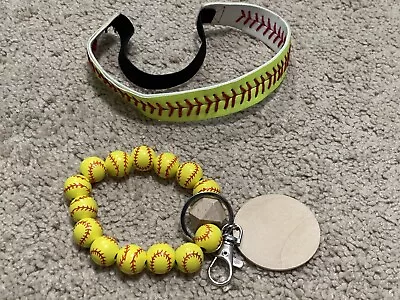 $12.99 • Buy Softball Accessory Set Of 2 Hair Band & Keychain New Without Tags