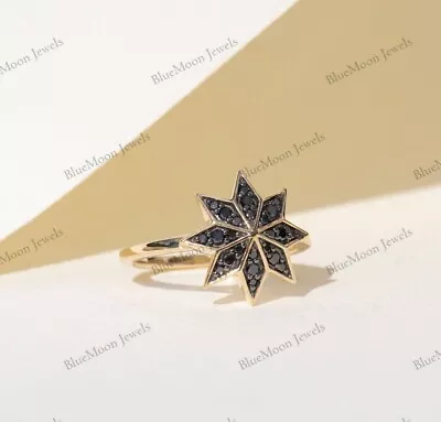 One Of A Kind Black Round Cut CZ Diamond Solid Gold Ring For Women • $899