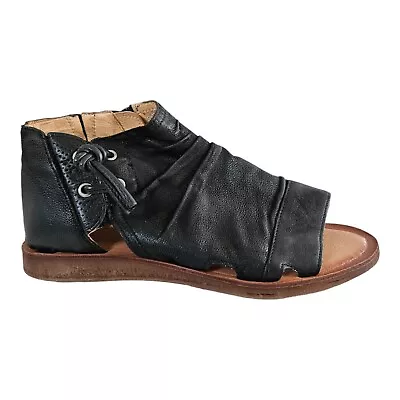 Miz Mooz Fuller Wide Width Leather Side Lace-Up Sandals Black US 9.5-10/ EU 41 • $41.24