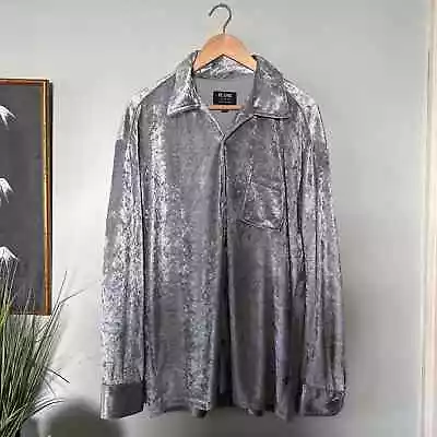 BC ETHIC Vintage Mens Silver Velour Button Down Shirt Lounge Party 90s Retro  XL • $18.73