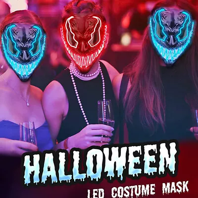 LED Halloween Mask Glow In Dark Light Up Halloween Costume Scary Mask Neon Mask • $13.75