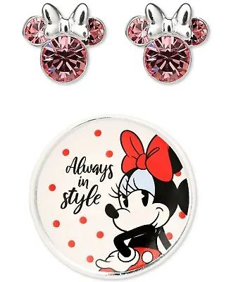 Sterling Silver Minnie Mouse Pink Crystal Studs With Bonus Trinket Dish. NEW!  • $29.99