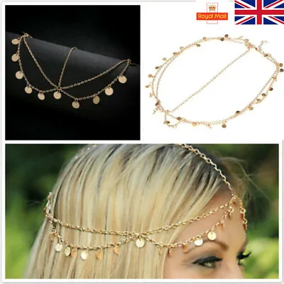 £3.89 • Buy Bohemian HeadChain Headband Headpiece Hair Gold Metal Tassel Coin Boho Xmas Gift