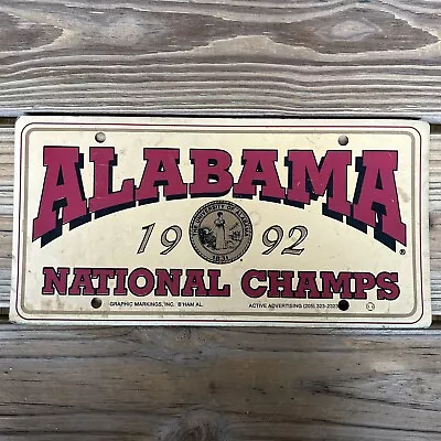 Vintage 1992 90s Alabama Crimson Tide Football National Champs Car Plate Tag • $29.93