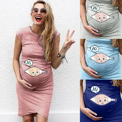 $22.27 • Buy Women Sleeveless Pregnancy Maternity Dress Cartoon Letter Print Nusring Dress