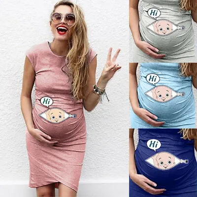 🟠Women Sleeveless Pregnancy Maternity Dress Cartoon Letter Print Nusring Dress • $17.66