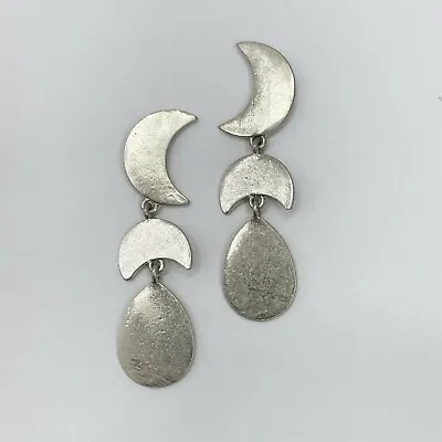 Matte Silver Colored Half Moon Teardrop Shape Design Drop Dangle Post Earrings • $7.99
