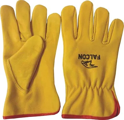 Yellow Unlined Leather Driving Working Lorry Forklift Truck Mens Gloves Falcon • £4.99