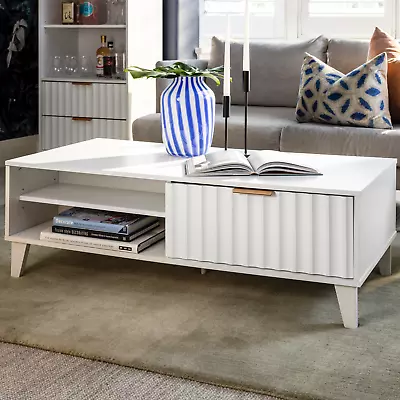 Groove Furniture Airlie Coffee Table With Storage Drawer White • $199