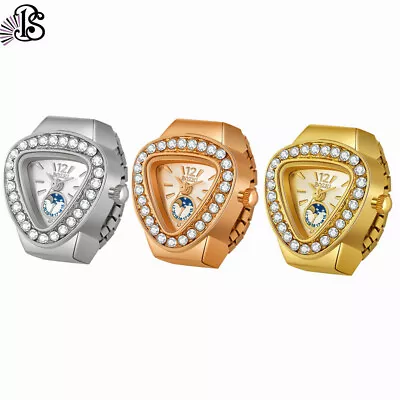 Men Women Finger Ring Watch Heart Shape Rhinestone Quartz Analog Watches Elastic • $9.99