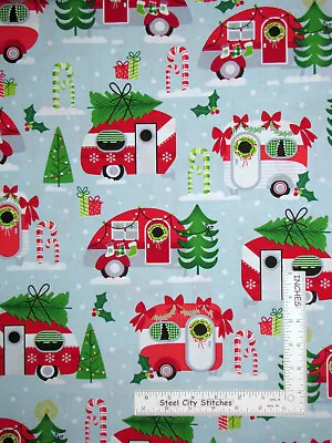 Christmas Camper Trailers Sky Cotton Fabric Benartex Kanvas Studio By The Yard • $11.95