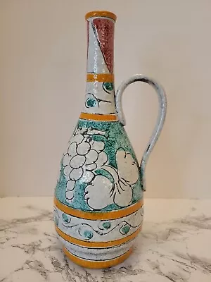 Vintage Late Mid Century Italy Hand Painted Ceramic Art Pottery Vase Ewer 11  • $40